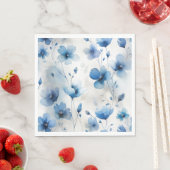 Elegante blauw wit zilveren waterverf bloemen servet (Insitu)