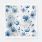 Elegante blauw wit zilveren waterverf bloemen servet (Voorkant)