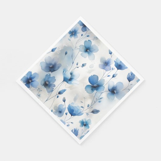 Elegante blauw wit zilveren waterverf bloemen servet (Hoek)
