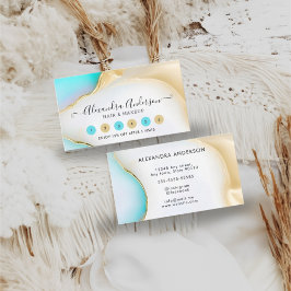 Elegante blauw-witte agaat marmeren gouden accente klantenkaartje