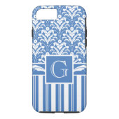 Elegante blauw-witte Art Deco Damask Case-Mate iPhone Case (Achterkant)