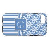 Elegante blauw-witte Art Deco Damask Case-Mate iPhone Case (Achterkant (Horizontaal))