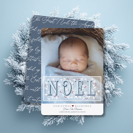 Elegante blauw witte baby's eerste kerst Kaart