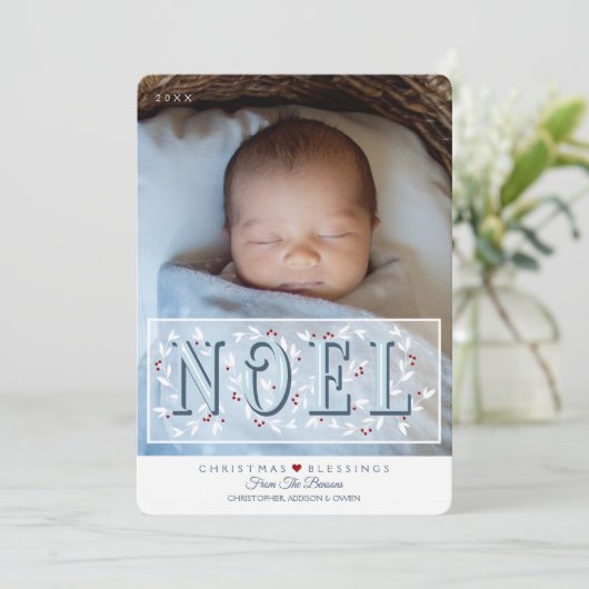 Elegante blauw witte baby's eerste kerst Kaart (Staand voorkant)