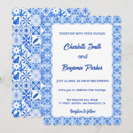 Elegante Blauw Witte Bloem chinoiserie bruiloft Save The Date