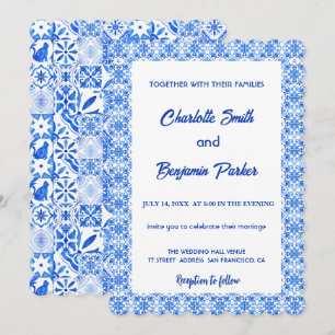Elegante Blauw Witte Bloem chinoiserie bruiloft Save The Date