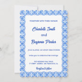 Elegante Blauw Witte Bloem chinoiserie bruiloft Save The Date (Voorkant)
