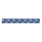 Elegante blauw-witte  bloem grosgrain lint (Voorkant)