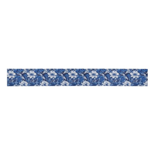 Elegante blauw-witte  bloem grosgrain lint (Voorkant)