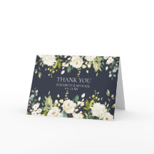 Elegante Blauw&Witte Bloemen Foto Bedankt Bruiloft