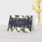 Elegante Blauw&Witte Bloemen Foto Bedankt Bruiloft Kaart (Gele Bloem)