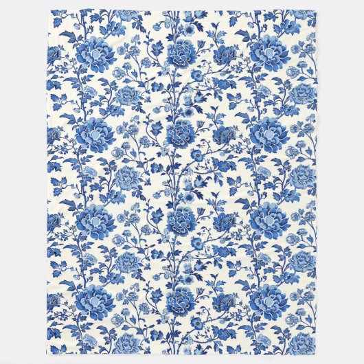 Elegante blauw-witte bloemenchinoiserie fleece deken (Voorkant)