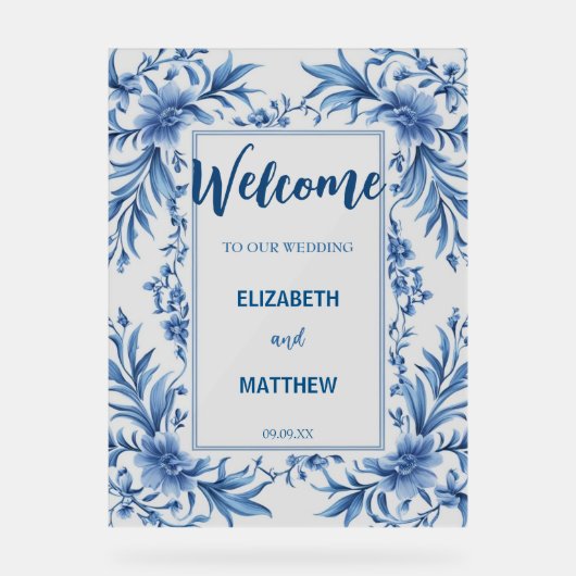 Elegante blauw-witte Chinoiserie antiek bruiloft Acryl Bord (Voorkant)