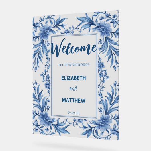 Elegante blauw-witte Chinoiserie antiek bruiloft Acryl Bord (Hoek)