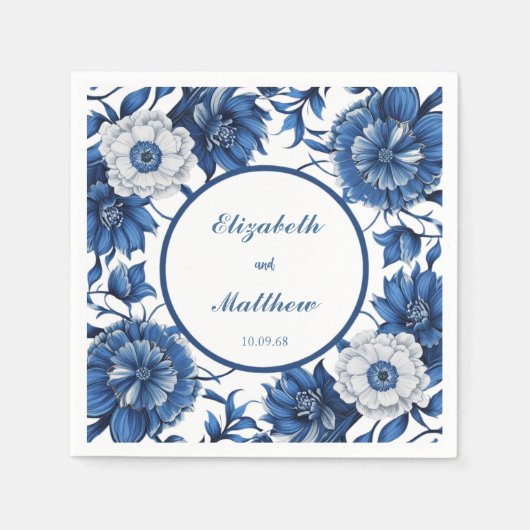 Elegante blauw-witte Chinoiserie antiek bruiloft Servet (Voorkant)