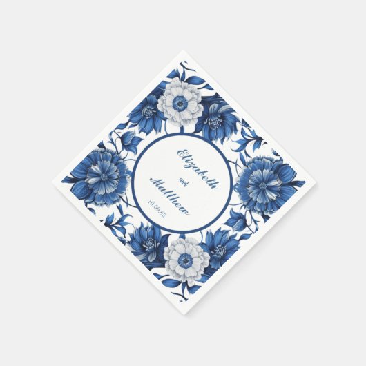 Elegante blauw-witte Chinoiserie antiek bruiloft Servet (Hoek)