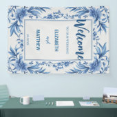 Elegante blauw-witte Chinoiserie antiek bruiloft Spandoek (Beurs)