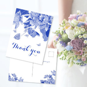 Elegante Blauw Witte Chinoiserie Bloem Dank Je Wel Briefkaart