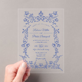 Elegante blauw-witte chinoiserie bruiloft acryl uitnodigingen