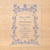 Elegante blauw-witte chinoiserie bruiloft acryl uitnodigingen (Voorkant)