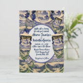 Elegante blauw-witte chinoiserie stijl bruiloft kaart (Staand voorkant)