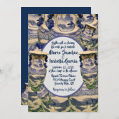 Elegante blauw-witte chinoiserie stijl bruiloft kaart (Voorkant / Achterkant)
