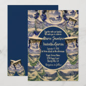 Elegante blauw-witte chinoiserie stijl bruiloft kaart (Voorkant / Achterkant)