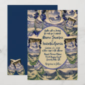 Elegante blauw-witte chinoiserie stijl bruiloft kaart (Voorkant / Achterkant)