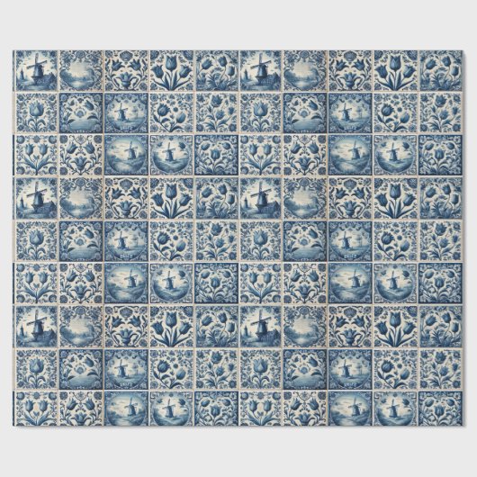 Elegante blauw-witte Delftse Tegels Cadeaupapier (Vlak)