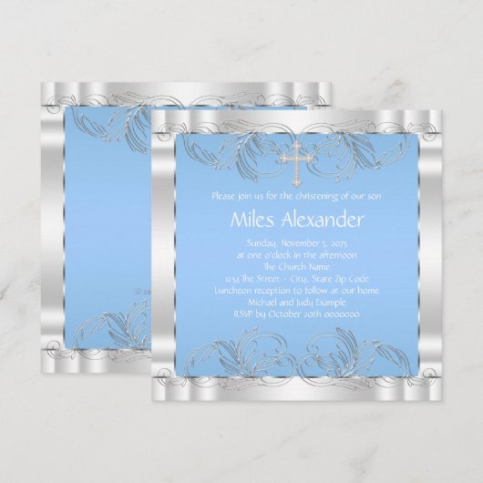 Elegante blauw-witte doop kaart (Voorkant / Achterkant)