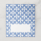 Elegante blauw-witte Fleur de Lys eettafel Plaatskaartje (Buitenkant ongevouwen)