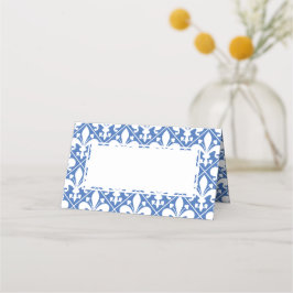 Elegante blauw-witte Fleur de Lys eettafel Plaatskaartje