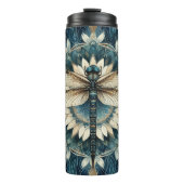 Elegante blauw-witte libel mandala thermosbeker (Voorkant)