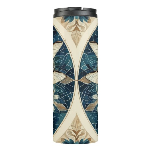 Elegante blauw-witte libel mandala thermosbeker (Achterkant)
