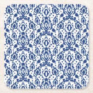Elegante blauw-witte Marokkaanse stijl Damask Kartonnen Onderzetters