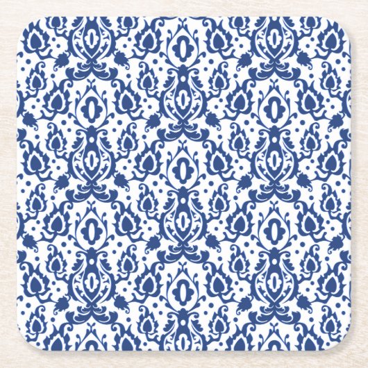 Elegante blauw-witte Marokkaanse stijl Damask Kartonnen Onderzetters (Voorkant)