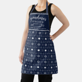 Elegante Blauw Witte Scandinavische Kerst Oma Schort