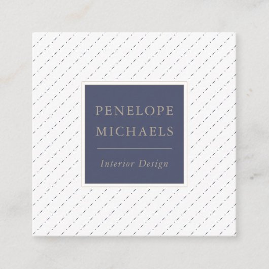 Elegante blauw-witte Stippen en streepjes Vierkante Visitekaartje (Voorkant)