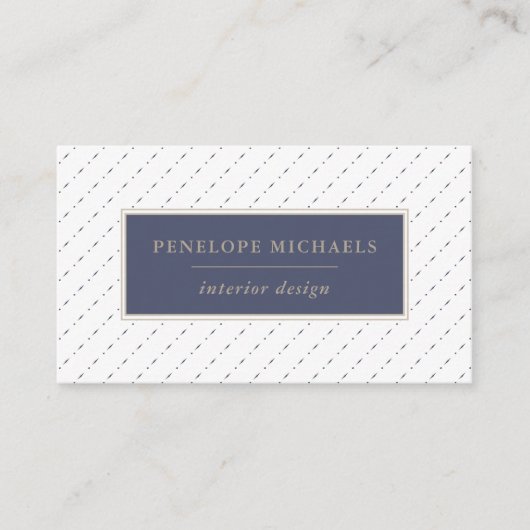 Elegante blauw-witte Stippen en streepjes Visitekaartje (Voorkant)