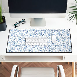 Elegante blauw-witte toile bloempatroon botanisch bureaumat