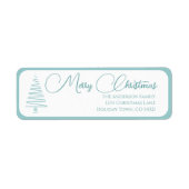 Elegante blauw-witte vrolijke kerstboom etiket (Voorkant)