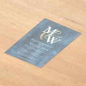 Elegante Blauw Zee Glas Monogram Gold Wedding Acryl Uitnodigingen (Laagn)