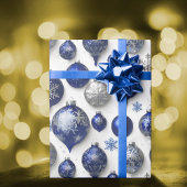 Elegante  Blauw Zilveren Kerst Ornamenten Cadeaupapier