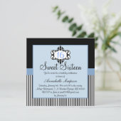 Elegante Blauw & Zwart Chic Sweet 16 Uitnodigen Kaart (Staand voorkant)
