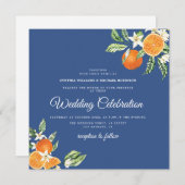 elegante blauwcitrusbruincitrusbruiloft kaart (Voorkant / Achterkant)