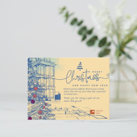 Elegante blauwdruk voor Kerstmis en architectuur Feestdagenkaart (Staand voorkant)