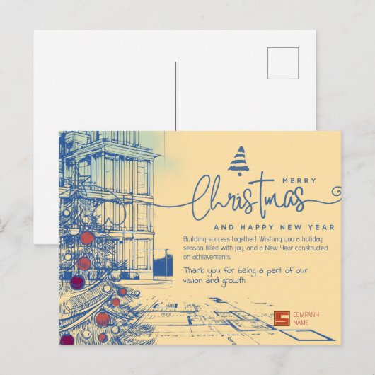 Elegante blauwdruk voor Kerstmis en architectuur Feestdagenkaart (Voorkant / Achterkant)