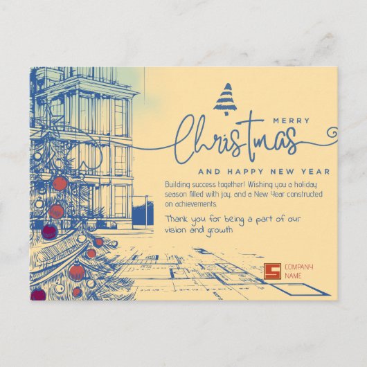 Elegante blauwdruk voor Kerstmis en architectuur Feestdagenkaart (Voorkant)