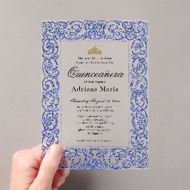 Elegante Blauwe 15e Verjaardag Quinceanera Acryl Uitnodigingen