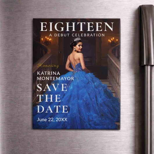 Elegante Blauwe 18e Magnetische Datum onthouder Uitnodiging